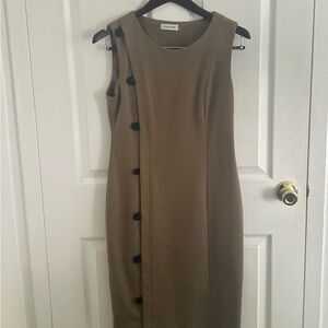 Calvin Klein Brown Asymmetrical Buttoned Sheath Dress